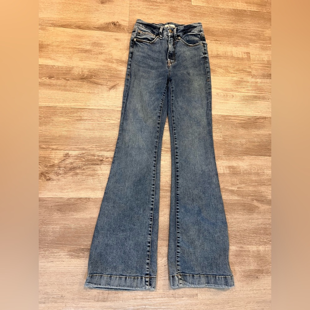 Good American Blue Flare Wide Leg Jeans